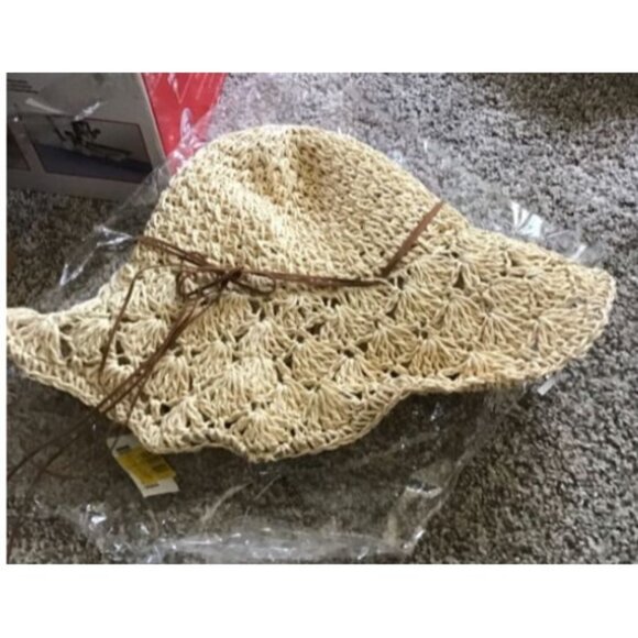 Straw and faux leather hat from zulily Beige - Picture 1 of 2